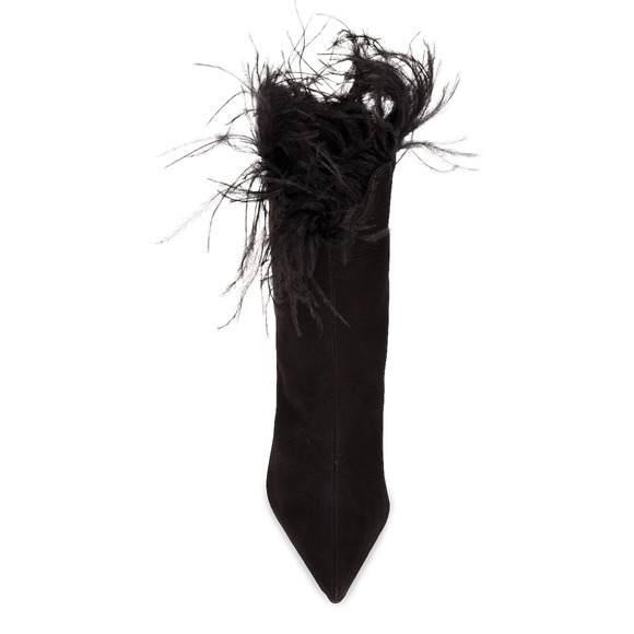 Schutz Black Suede Ankle Bootie SIZE 7.5 Boot Feather Stiletto Heel $228 NEW - Picture 3 of 12